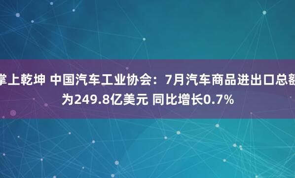 掌上乾坤 中国汽车工业协会：7月汽车商品进出口总额为249.8亿美元 同比增长0.7%